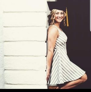 White and grey striped dress